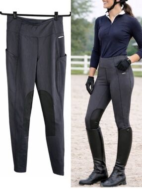Kerrits Fleece Lite II Knee Patch Riding Tights Peppercorn Gray Equestrian Small
